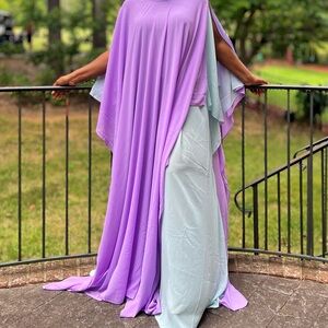 Elegant Lavender and Mint Women's  Two -tone Sheer Chiffon Maxi Layered Dress